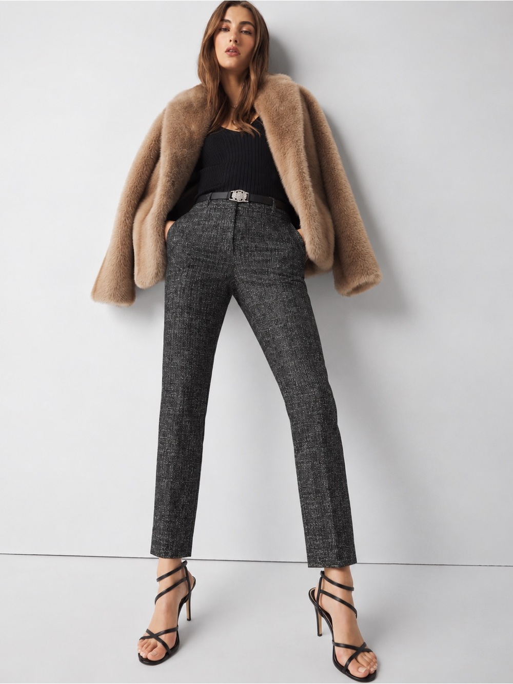 WHBM Luxe Stretch Trouser in Crosshatch Pattern